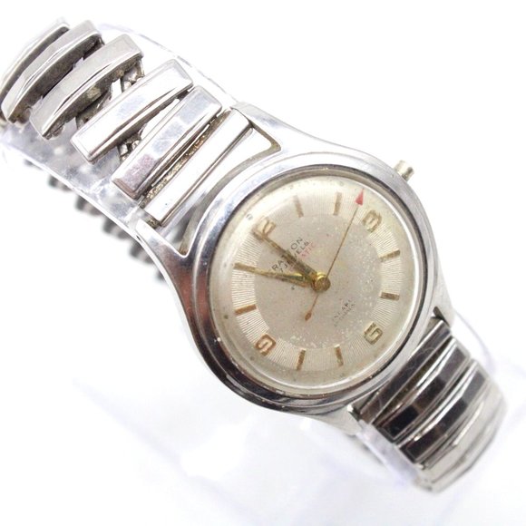 Vintage Stratton Automatic Watch Mens Silver Tone Stainless Steel White Dial - Picture 1 of 9